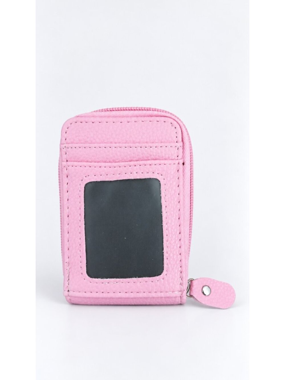 Pink Accordion Card Holder Wallet Women Zip Around ID Window Compact Organizer